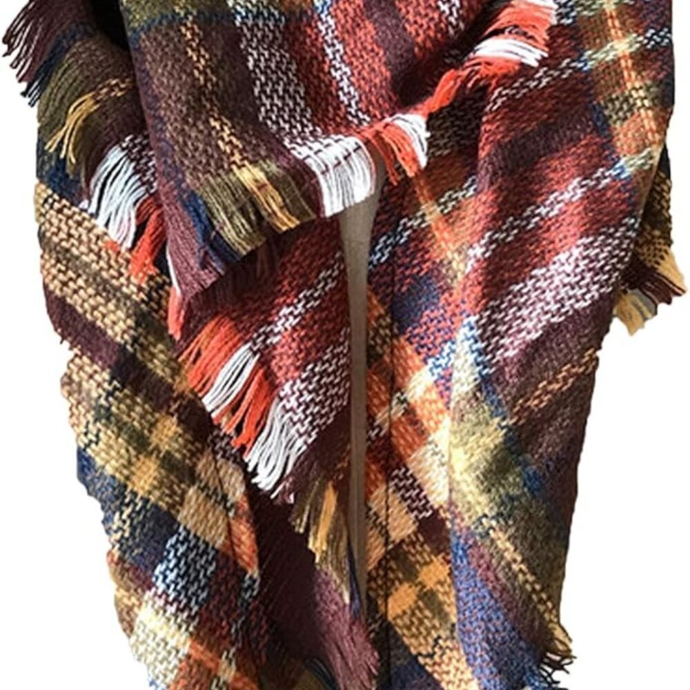 Womens Warm Long Shawl Winter Wraps Large Scarves Knit Cashmere Feel Plaid Trian